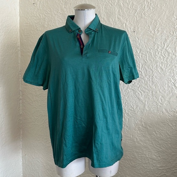 Ted Baker Green Ribbon Trim Polo Shirt 5 FLAWED - Picture 1 of 12